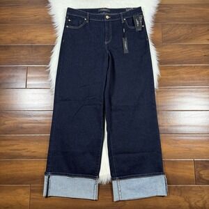 Liverpool Women's Size 12 / 31 Indigo Rinse Morgan Cuffed Wide Leg Denim Jeans